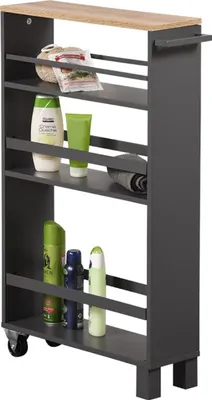 Image de KESPER Chariot de niche gris - 50x15x79cm - Panneau de particules - 3 étagères, poignée & 2 roulettes avec frein - Idéal pour la cuisine & la salle de bain - Chariot de cuisine - 2485613