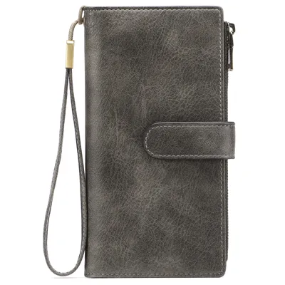 Produktbild von MODFU Damen Geldbörse lang grau RFID Schutz, Portemonnaie Damen groß dreifach, Geldbeutel multifunktional, Clutch Wallet elegant, Kartenfach & Münzfach