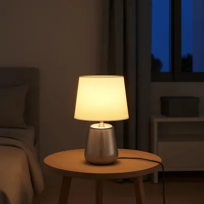 Produktbild von EGLO MANALBA 1 Tischleuchte Silber Stoffschirm weiß 20 cm E14 Fassung Tischlampe