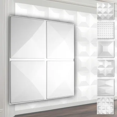 Produktbild von HEXIM 3D Wandpaneele, PVC Kunststoff weiß - Pyramiden Design Paneele 50x50cm Wandverkleidung (0.25QM HD023) Platten Wandplatten modern