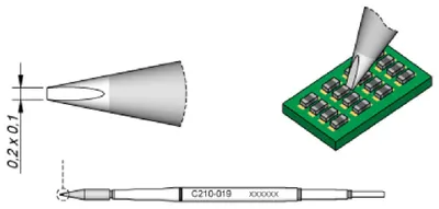 Obrázok produktu pre JBC spájkovací hrot série C210, tvar dláta, C210019/0,2 x 0,1 mm, rovný, C210019