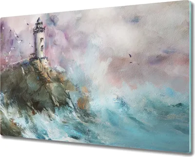 Produktbild von Coloray Hackbrett Kochplattenabdeckung Herdabdeckplatte 80x52 cm Schneidebrett Küchenbrett - Gemälde Leuchtturm