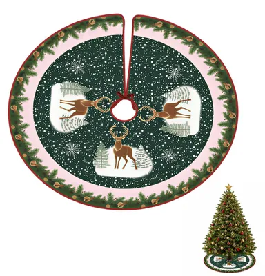 Weihnachtsbaumdecke 90 cm rund mit Rentieren und Flocken