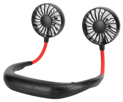 Obrázok produktu pre Prenosný mini ventilátor s krčným pásom, dvojitý stolný USB nabíjateľný, 3 rýchlosti, pohodlný na zavesenie na krk