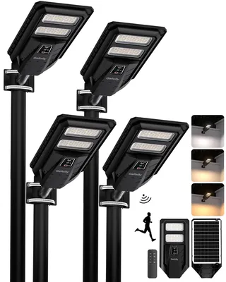 Solar-Straßenlaterne 4er-Set, IP67, 3000K/4000K/6500K, schwarz
