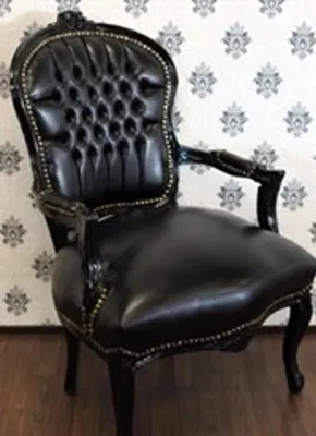 Produktbild von Casa Padrino Barock Salon Stuhl Schwarz / Schwarz Lederoptik