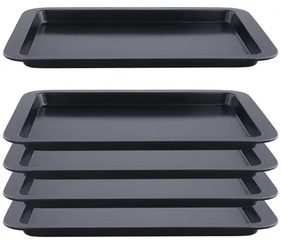 Backbleche 5er-Set, 33x23x2 cm, Antihaft, Kohlenstoffstahl, schwarz