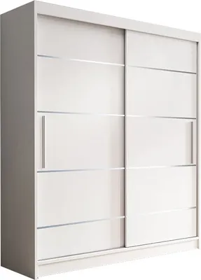 Produktbild von Kleiderschrank Schwebetürenschrank 2-türig Schrank mit vielen Einlegeböden und Kleiderstange Gaderobe Schiebtüren Schlafzimmer- Wohnzimmerschrank Modern Design BxHxT 120 x 200 x 61 cm - Noah 06 (Weiß + Weiß)