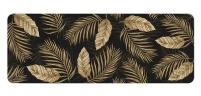 Image de Tapis de cuisine d'intérieur rectangle imprimé feuilles "Goldena" - Noir et doré - 45 x 120 cm