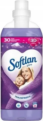 A bottle of Softlan Ultra Traumfrisch fabric softener with a mother and child depicted on the label.