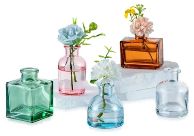Produktbild von Mini Vasen für Tischdekoration: 5 Stück Buntes Glasvasen Set Blumenvase Moderne Dekoration - Deko Vase Glas für Home Office Wohnzimmer Tisch Regal Fenster