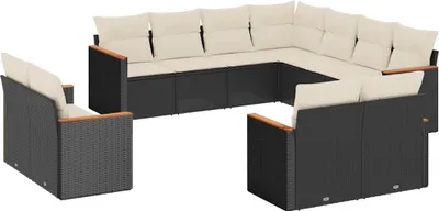 Produktbild von vidaXL 11-tlg. Garten-Sofagarnitur mit Kissen Schwarz Poly Rattan