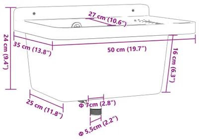 Zdjęcie produktu dla vidaXL Zlewozmywak ścienny Biały 50x35x24 cm Żywica