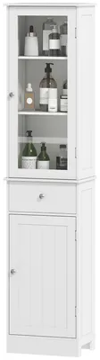 Produktbild von Platzsparender Badezimmerschrank mit Schrankfach, Schublade und MDF-Regalb?den, 40 x 27 x 171,5 cm, Wei?