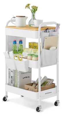 Rollwagen mit 3 Etagen, Ablage und 2 Behältern, 44,3x35,5x74,2 cm