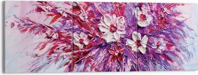 Produktbild von Bild auf Leinwand - Leinwandbild - 3 Teile - Pastos Blumen Rosa - 150x50cm - Wand Bild - Wanddeko - Wandbilder - Leinwanddruck - Bilder - Wanddekoration - Leinwand bilder - Wandbild - CA150x50-4530