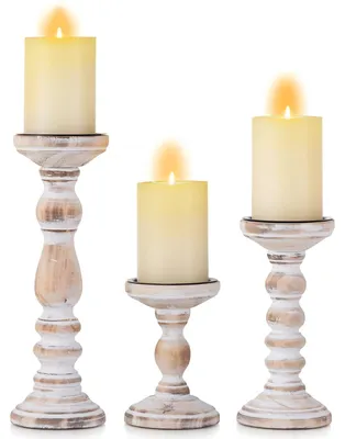 Immagine prodotto di Set di 3 portacandele in legno, ideali per candele con lo stoppino