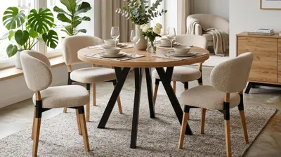 Produktbild von Giuseppe Runder Ausziehbarer Esstisch Durchmesser 90 / 135 / 180 cm, Platz für 4-10 Personen Skandinavische LOFT Goldoptik Schwarze Holzbeine (Craft)