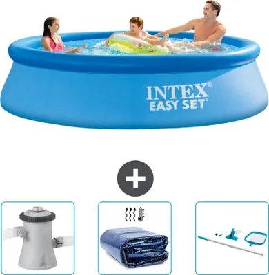 Produktbild von Intex runder aufblasbarer Easy Set-Pool – 305 x 76 cm – Blau – im Lieferumfang enthalten Filterpumpe für Schwimmbad - Sonnensegel - Reinigungskit