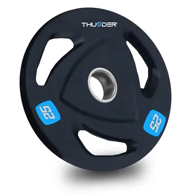 Image de THUNDER Olympic Plate 25 kg Disque Olympique 50 mm Caoutchouté en Fonte avec Bague en Acier Inoxydable pour Barre Olympique