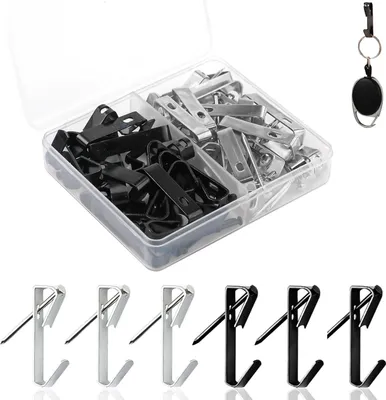 Produktbild von 40 Bilderhaken, 13,6 kg Tragkraft, Bilderhaken-Set aus Eisen, Bilderhaken-Nägel, Wandhalterung für Bilderrahmen, Spiegel, Uhren, Kalender, Dekoration, silberne Rahmen, Gemälde, schwarz, einfache Montage