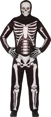 Immagine prodotto di Scheletro Halloween Tuta con cappuccio Eerie Costume completo Tuta mistica spaventosa Look Spooky Disguise Horror Classic Party Outfit, Taglia: 48 - 50 (M) Colore: Nero