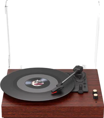 Zdjęcie produktu dla Gramofon Bluetooth vintage audio, zintegrowane głośniki, 3 prędkości, czerwony tlenek żelaza