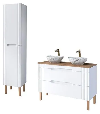 Image de Meuble vasques à poser 120 cm + colonne à poser Oceanie White