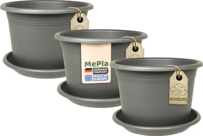 Produktbild von MePla - 3 x Set - Pflanzkübel Cylindro ø 15 + Untersetzer ø 14 - anthrarit