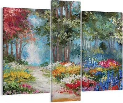 Produktbild von Bild auf Leinwand - Leinwandbild - 3 Teile - Impressionismus Natur Wald - 95x80cm - Wand Bild - Wanddeko - Wandbilder - Leinwanddruck - Bilder - Wanddekoration - Leinwand bilder - CB95x80-4271