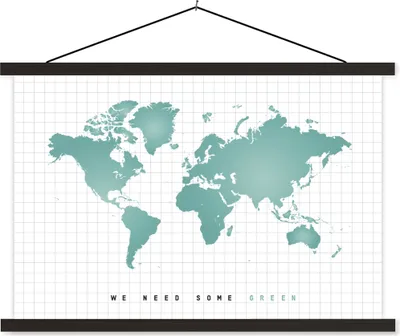Produktbild von MuchoWow® Textilposter Weltkarte - Grün - Zitat - Kind - Jungen - Mädchen 90x60 cm mit schwarzem Rahmen - Aufhängungssatz