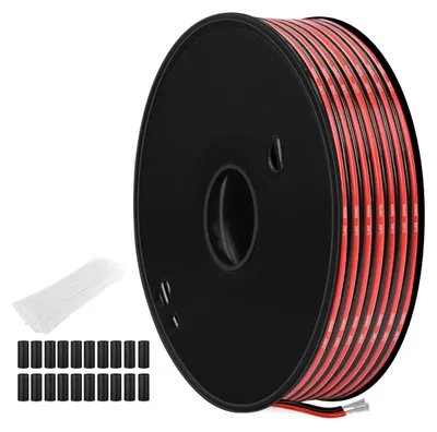 Image de Omgoods - Câble en silicone à double conducteur, calibre 16 AWG, rouge et noir, 25 mètres