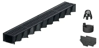 Produktbild von 1m ACO Hexaline 2.0 Entwässerungsrinne mit 2 Gussrosten á 0,5m Ablauf vertikal Bodenrinne Terrassenrinne