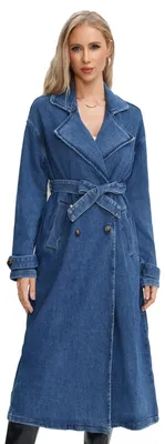 Zdjęcie produktu dla OSAB 88067 Casual Damska kurtka jeansowa, model dwurzędowy z paskiem, jeansowa kurtka