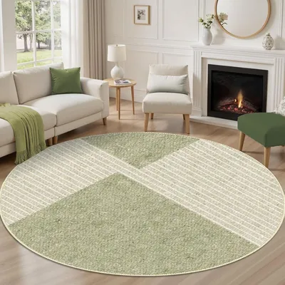 Obrázek produktu pro Kulatý koberec, geometrický vzor s liniemi, průměr 100 cm, protiskluzový, vhodný do obývacího pokoje