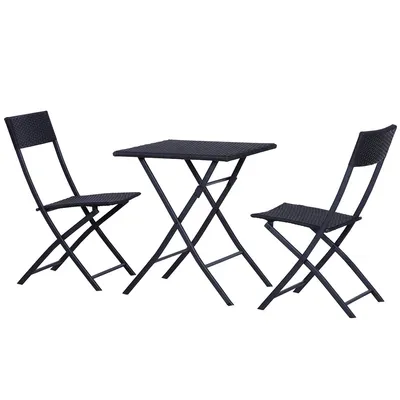 Produktbild von Gartenlounge-Set Polyrattan Bistroset Gartenmöbel Set für 2 Personen Balkon & Terrasse Schwarz