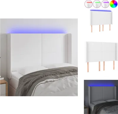 Produktbild von vidaXL LED Kopfteil Weiß 147x16x118/128 cm Kunstleder -  Kopf- & Fußenden