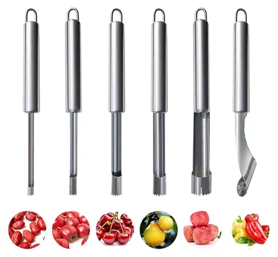 Produktbild von 6-teiliges Entkerner- und Entkernerset für Obst und Gemüse, multifunktionales Entkerner- und Entkernerset aus Edelstahl für Äpfel, Birnen, Kirschen, Jujube, rote Datteln, Beeren, Chili