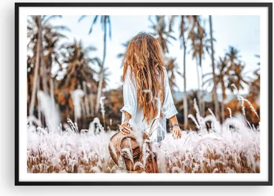 Produktbild von Gerahmtes Poster - Schwarzer Rahmen - Wiese Frau Gras - 100x70 cm - Wand Bild - Wanddeko - Wandbilder - Kunstposter - Wandposter - Bilderrahmen - Bilder - Kunstdruck - P2BAA100x70-5115