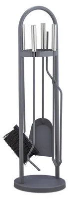 Image de Ensemble d'accessoires de cheminée moderne Relaxdays, 5 pièces : pelle, balayette, pince, tisonnier et support, accessoires de poêle, gris