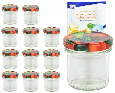 Produktbild von 12er Set Sturzglas 167 ml To 66 Obst Dekor Deckel Marmeladengläser Einweckgläser incl. Rezeptheft