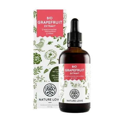 Image de Nature Love®Extrait de pépins de pamplemousse | 100 ml | 1200mg de bioflavonoïdes | Extrait de pépins et d'écorce de pamplemousse | hautement dosé | végétalien