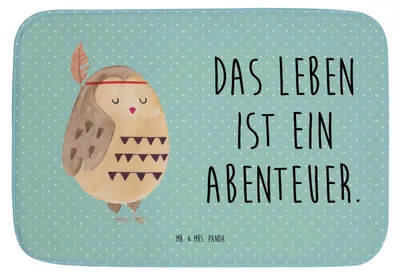 Produktbild von Mr. & Mrs. Panda Badteppich Eule Federschmuck - Türkis Pastell - Geschenk, mutig, Entspannt, Badezimmerteppich, Badezimmer Matte, Dekoration, Duschvorleger, Badvorleger