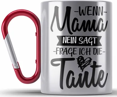 Produktbild von Trendation - Edelstahl Tasse Karabiner für Neffen Neffin von Tante Geschenk Lustige Geschenkidee (Rot)