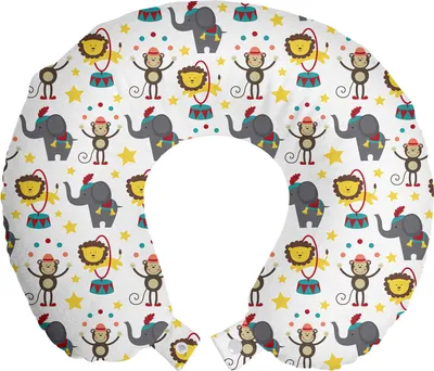 Produktbild von ABAKUHAUS Baby Reisekissen Nackenstütze, Zirkus Tiere Cartoon, Schaumstoff Reiseartikel für Flugzeug und Auto, 30x30 cm, Mehrfarbig