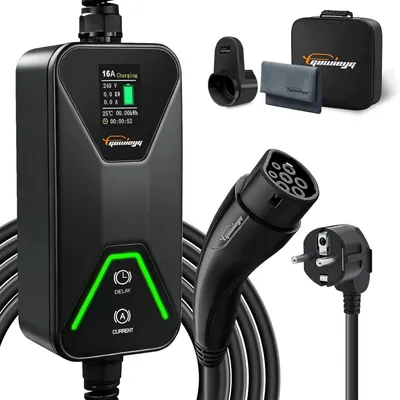 Produktbild von Typ 2 Ladekabel, Schuko, 3,5 kW, 6-16 A, 6 m, einstellbarer Strom, IEC 62196, tragbares Ladegerät für Plug-in-Hybrid- und Elektrofahrzeuge, mit Tragetasche, IP66, wasserdicht