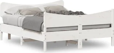 Produktbild von Design Massivholzbett mit Kopfteil Weiß 140x190 cm Kiefer, Klassische Betten 2024 Neu