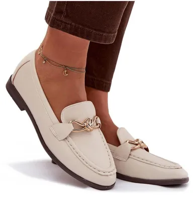 Zdjęcie produktu dla Loafersy Damskie Z Ozdobnym Detalem Jasnobeżowe Rosynne 38