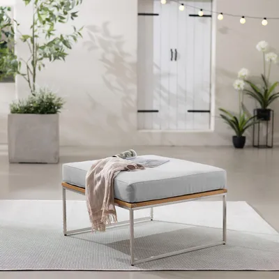 Produktbild von home24 Loungehocker - Webstoff / Teak Massiv