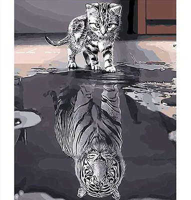 Obrázok produktu pre Maľovanie podľa čísel, olejové farby, pre dospelých a deti, motív: mačka, tiger, nápis "Som tiger", zábavná maľba podľa čísel, motív: mačka, tiger, bez rámu